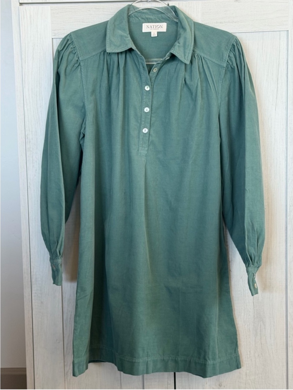 Nation LTD Sage Green Long Sleeve Shirt Dress